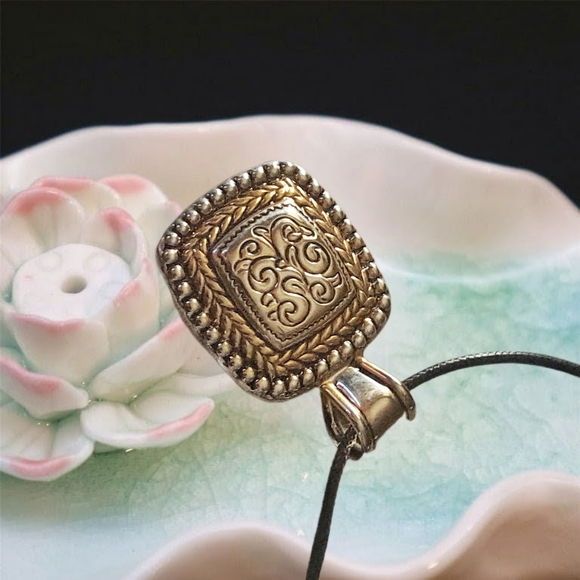 Gold and Silver Tones Pendant with Black Cord Necklace - Picture 3 of 5